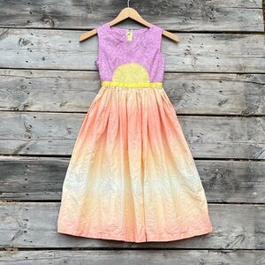 Mini Boden Cotton Ombré Sunset Girls Summer Dress Waist Tie Girls XS 4/5